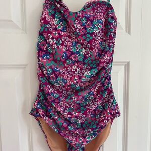 J. Crew Floral Strapless/Halter Rouched One-Piece Swimsuit Small New with Tags